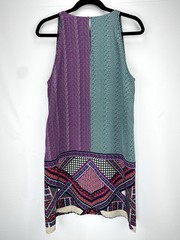 100% Silk Shift Mini Dress Medium Patchwork Geometric Tropical VNeck Sleeveless