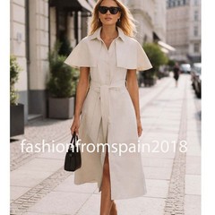 ZARA NEW WOMAN MIDI ZW COLL CAPE SHIRT DRESS LIGHT CAMEL XS-XL 4786/082/743