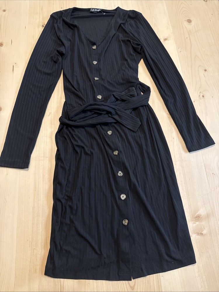 French Atmosphere Large Black Button Up Dress