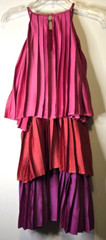 Strut & Bolt Dress Sz M Mini Satin Silky Pleated Tiered Color Block Holiday NEW!