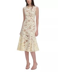 Self Portrait YELLOW CROCHET LACE MIDI DRESS