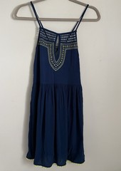 Miken Swim Blue Yellow Embroidered Tassel Pom-Pom Cover Up V-Neck Sz M