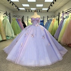 Lavender Quinceanera Dresses 3D Flowers Off Shoulder Sweet 16 Princess Ball Gown