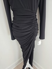 Betsy And Adam Black Bodycon High Slit Long Sleeves Ruched Dress Gown Maxi 10 M