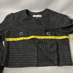 Taylor 2Pc Jacket/Shift Dress Set Size 6 Black Metallic Tweed Flounce Hem Money