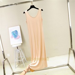 Women Scoop Neck Full Slip Plain Long Vest Dresses Camisole Liner Under Dress