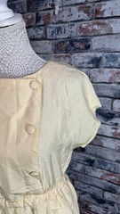 Vintage Dress Women&rsquo;s 12 Pale Yellow Faux Button Sheath Short Sleeve