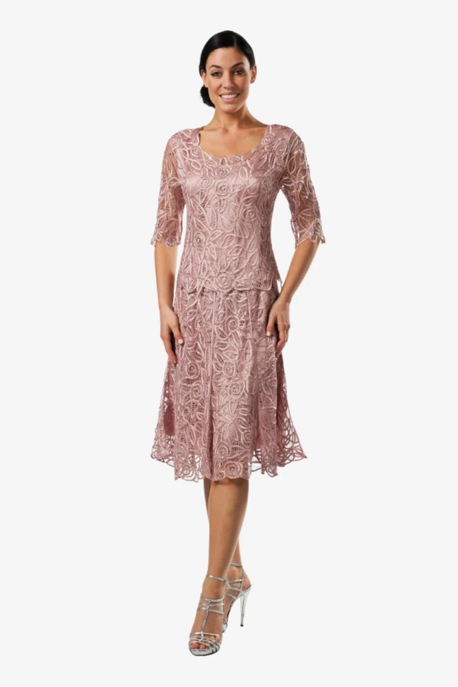 Soulmates C9128 Silk Lace beaded Garden Party Top Skirt dress Set Mauve pink XL