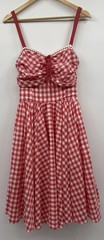 Unique Vintage Brand Gingham Red & White Swing Dress SZ 8-10 Rockabilly Retro