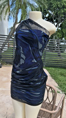 EMILIO PUCCI BLACK SHEER OVER MULTI COLOR SIGNED PRINT 1 SHOULDER DRESS Sz 8