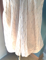 Woman’s Deb Sz. 1/2 Short Ivory Dress W/Gold Glitter,Clear Sequins W/Puff Bottom