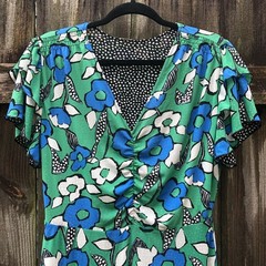 Cabi Reversible Celebration Dress Green Floral Black Polka Dot Size L Mesh