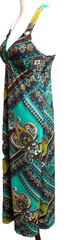 Y2k Maxi Halter Babydoll Dress L Teal brown Paisley O-Ring Fairygoth Whimsigoth