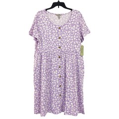 Nine Eight New York Womens Size XXL Short Sleeve Dress Pockets Floral Purple