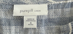 J Jill Womans Shift Dress Blue Striped Petites Medium Linen Blend Short Sleeve