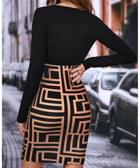 SHEIN Clasi Geo Print Surplice Neck Bodycon Dress