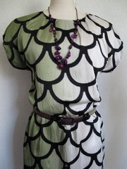 Julie Haus Textured Silk Mermaid Fishscales Dress & Belt 6 Green Purple Black