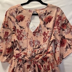 Rue 21 NWT Pink Floral Chiffon Romper Dress Combination Open Back Flare Sleeves