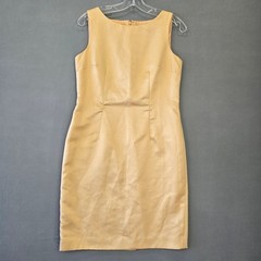 Talbots Petites Midi Sleeveless Bodycon Dress Women Size 8 Camel Sheen Lined Zip