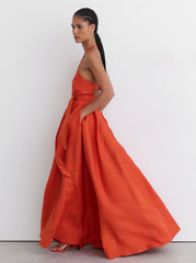 AUTH REISS Paules Linen Open-Back Maxi Dress in Coral Orange UK SZ 68/16