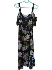 WAREHOUSE Black Multi Floral button down front Open Shoulder Strappy Dress 10