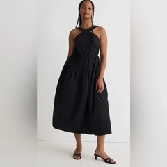 Madewelll Poplin Halter Tiered Midi Dress NWT Size 18W Black