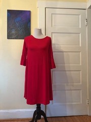 A&D Walker dress, cherry red midi length flowey sleeves round neck pockets XS