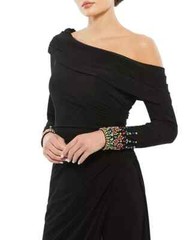 Mac Duggal Black Multi Color Beaded Cuff Drop Shoulder Gown Size 16 $398