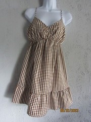 Xtraordinary nwt M brown white plaid sundress ladder back ruffled hem cute