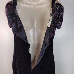 Scott McClintock Black Maroon Cocktail Dress Velvet Sz 10 Off Shoulder 90s Y2K