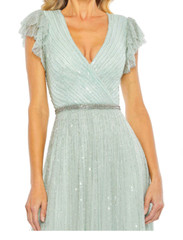 MAC DUGGAL 5502 SEQUINED WRAP OVER RUFFLED CAP SLEEVE SEAMIST GOWN sz 10