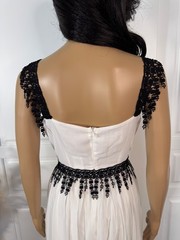 INA WHITE AND BLACK TIERED MAXI DRESS WITH LACE AND FRINGES SIZE SMALL – NWT