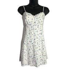 Vintage Trixxi Womens Y2K Babydoll Mini Dress Size L White Ditzy Floral Lined