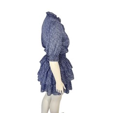 Michael Kors Blue Floral Mini Dress Women&rsquo;s M Smocked Waist Ruffle Tiered V Neck