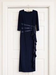 R&M Collection Navy Blue Sequin Formal Evening Dress Women’s Size 4 Maxi
