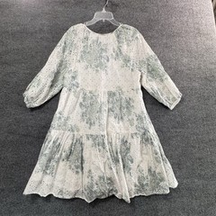 Uncle Frank x Ivy Jane Tiered Floral Ruffle Eyelet Dress Cotton Green White Sz M