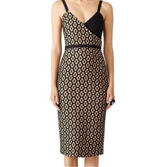 Cinq a Sept Sera Sheath Midi Dress in Black & Carmel Womens Size 8
