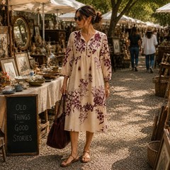 Johnny Was Aquijio Tiered Bishop Sleeve Floral Silk Cotton Midi Dress Small NEW