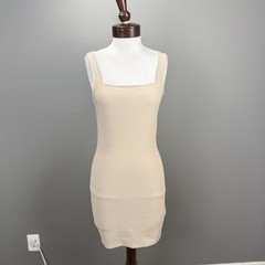 Cotton On NWT Reece Square neck Sand Ribbed Mini Dress Sz M Minimalist