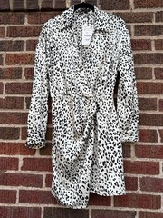 Zara Collared Long Sleeve Mini Wrap Dress Women Small Black-Ivory Animal Print