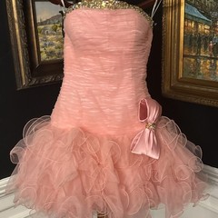 SHERRI HILL Homecoming Prom Formal Bubblegum Pink Ruffle Bow Tutu Dress Size 6