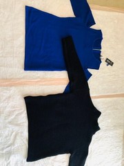 INC Blue Cut Out 3/4 Sleeve and Bar III Slit Shoulder Long Sleeve, PL and L