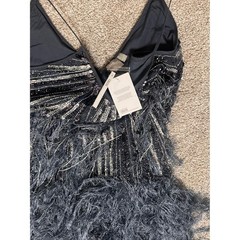ASOS Edition Sequin and Feather Mini Dress midnight Grey Flapper 1920&rsquo;s US 6 NEW