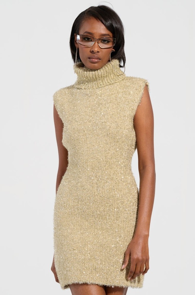 Akira Felt a Spark Knit Glitter Mini Dress Women&rsquo;s Size Small Ribbed Turtleneck