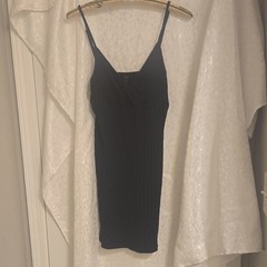 SHEIN Black Solid Ribbed Knit Stretch V-Neck Strappy Maxi Slip Dress S