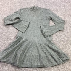 Meshki Sweater Dress Womens Medium Gray Knit Mock Neck Bell Sleeve Pleated Hem
