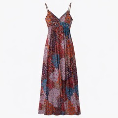 Twenty One Peacock Paisley Babydoll Maxi Dress V Neck Spaghetti Strap Size S