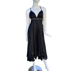 VTG Bebe Black Embroidered Studded Cross Back Hi Lo Dress Women&rsquo;s XS