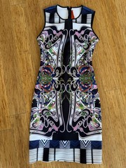 Clover Canyon Women&rsquo;s Medium Dress Pink Green Floral Sleeveless Neoprene Sheath
