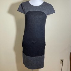 Vince Wool Shift Grey Black Color Block Dress 2 Pockets Casual Elegant Goth Chic